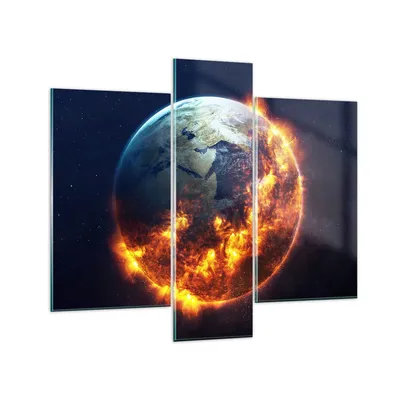 Produktbild von Bilder auf glas - Universum Erde Feuer Globus - 95x80cm - Glasbilder - Wandbilder - Kunstdruck - zum Aufhängen bereit - Wanddekoration aus Glas - Glas Bilder - Wandbild auf Glas - GCB95x80-2875