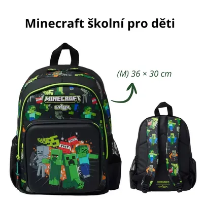 Obrázek produktu pro Minecraft školní pro děti – Ergonomický batoh (M) – Kvalitní & odolný – Ideální do školy i na volný čas