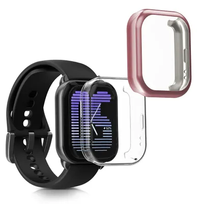 Produktbild von kwmobile 2x Silikon Hülle für Amazfit Active (A2211) Schutzhülle - Fullbody Display Cover Set aus Silikon - Transparent Rosa