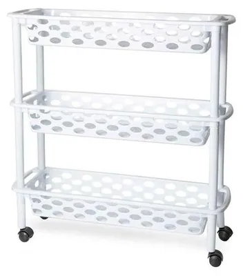 Image de Chariot étroit à 3 paniers, pour cuisine et salle de bain, en PVC, blanc, 18,5 x 61 x 58 cm