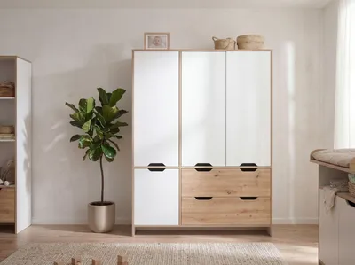 Produktbild von Kleiderschrank mit Türdämpfung / Soft-Close Kreideweiß Artisan Oak