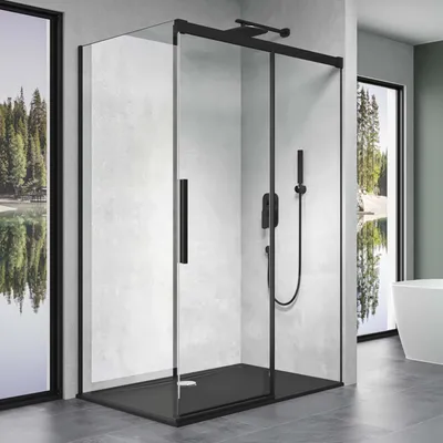 Image de doporro Cabine de Douche Transparent Noir 80x120x195cm Paroi de Douche Montage Réversible avec Porte Coulissante avec Amortisseur Ravenna12K-Plus