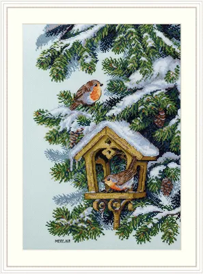 Produktbild von Merejka Kreuzstich Set "Rotkehlchen", Zählmuster, 25x36 cm