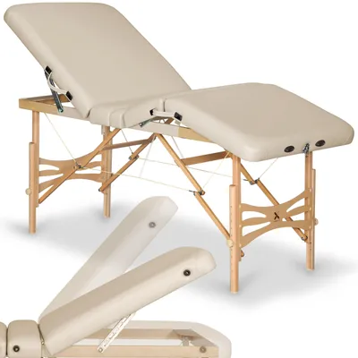 Produktbild von Habys Xena Holz Massageliege Kosmetikliege | Klappbar Höhenverstellbar Tragbar | Massagetisch Massagebank | Vollholz Beige | 180x70