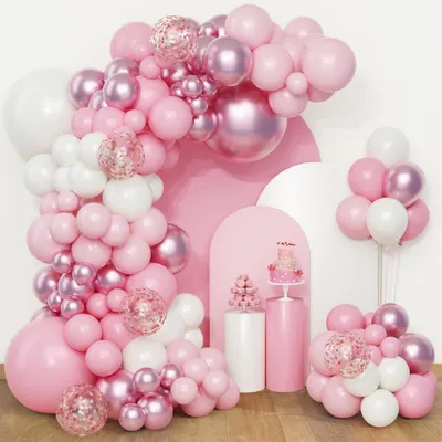 Immagine prodotto di Ghirlande di palloncini rosa e bianchi, 108 pezzi, per decorazioni di compleanno, feste per bambine, eventi per donne, baby shower e matrimoni
