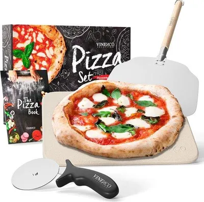 Productafbeelding van Famanu pizzasteen set voor oven en grill - inclusief pizzaschep en receptenboek