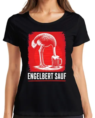 Productafbeelding van Engelbert Sauf Strauss Vogel Bier Handwerker Malle Party T-shirt voor dames, zwart, maat 3XL