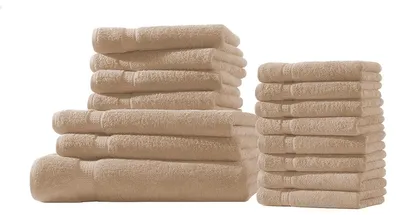 Produktbild von XXL-Set 15tlg Frotteetücher Elegance 100% Baumwolle 500 gsm Gästetücher Handtücher Duschtücher Badetücher beige