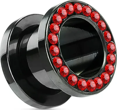 Produktbild von Flesh Tunnel Plug Edelstahl Zirkonia Kristalle Strass Hollow Schraubverschluss schwarz-rot 3 mm