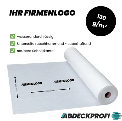 Produktbild von FIRMENLOGO Abdeckvlies Folienseite klebend – 130 g/m² ab 1 Palettenabnahme -1m x 25m Palettenabnahme 50 Rollen (1250m²) , Renovierungsvlies, Malervlies, Abdeckvlies selbsthaftend, Treppenvlies