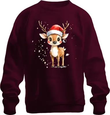 Produktbild von Weihnachtsrentier Aquarell Santa Hut Kinder Geschenk Niedlich Uni Sweatshirt Pullover, Burgundy, 3XL