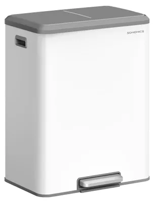 Productafbeelding van SONGMICS Vuilnisbak voor de keuken, afvalscheidingssysteem, 2 x 30 liter, staal – wolkenwit, inhoud 60 liter