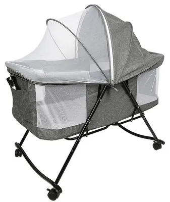 Produktbild von Beistellbett 2in1 Babybett Wiege mit Rollen, Moskitonetz & Matratze