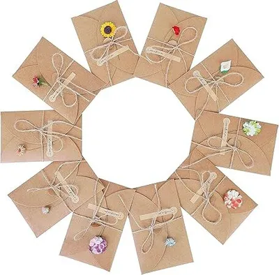 Produktbild von Grußkarten 10 Stück Grußkarte Set Blanko Handgemachte Retro Kraftpapier Karte und Umschlag Blanko mit Getrocknete Blumen für Erntedankfest Valentinstag Muttertag 17.5cm x 11cm