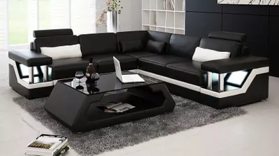 Produktbild von Eckcouch Design Ecksofa Wohnzimmer Möbel Lederpolster Couch Sofa L Form + Tisch