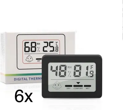 Immagine prodotto di Mini termometro igrometro 6 pezzi digitale LCD nero temperatura interna umidità ambiente