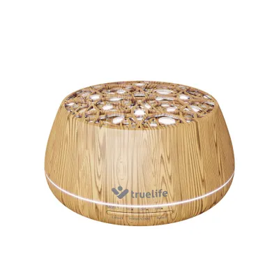 A light wood-grain patterned aroma diffuser with a woven-style top, set against a white background.