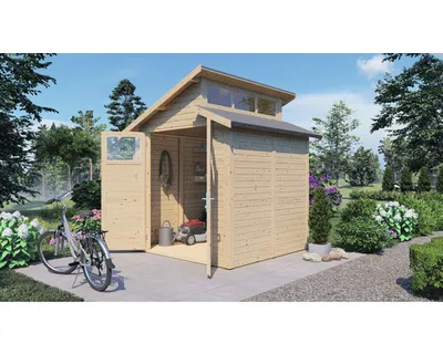 Produktbild von Gerätehaus Konsta Studio Basic mit Fußboden 246 x 240 cm natur exclusiv bei Hornbach