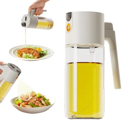 Productafbeelding van Olie-sprayfles en schenktuit - 2-in-1 glazen olievoorraadhouder - Geschikt voor koken, salades, bakken en grillen - 600 ml / 20,3 oz