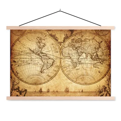 Produktbild von MuchoWow® Textilposter Weltkarte - Antik - Vintage - Kind - Junge - Mädchen 60x40 cm mit holzfarbenen Rahmen - Bilder
