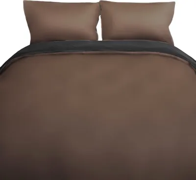 Produktbild von Einfarbige Wendebettwäsche 100% Baumwolle Satin mit Reißverschluss für Einzel- und Doppelbett Braun/Anthrazit 200 x 220 cm + 2x 80 x 80 cm
