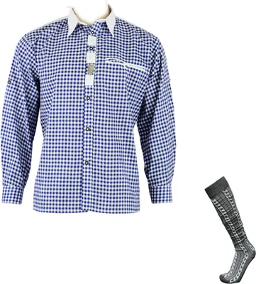 Produktbild von Trachtenhemd Fashion Trachten Herren Hemd Oktoberfest Hemd blau inkl. Socken - Gr. XXL