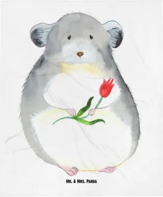Produktbild von Mr. & Mrs. Panda Schlummerdecke Chinchilla Blume - Weiß - Geschenk, Fleecedecke, Liebeskummer, Lustige Sprüche, Chinchillas, Glücklichsein, Plaid, Erstlingsdecke, Kummer