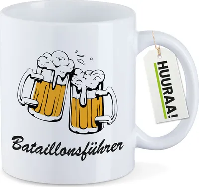 Produktbild von Huuraa Kaffeetasse Bataillonsführer Schützenfest 330ml Weiß Keramik Kaffeebecher Geschenkidee