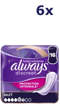 Produktbild von 6x Always Discreet Protection Nacht 16 stuks urineverlies maandverband