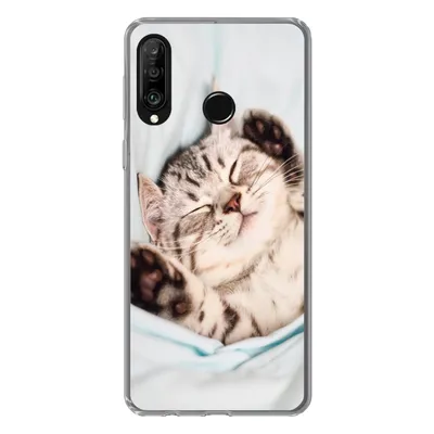 Produktbild von MuchoWow® Handyhülle Schutzhülle Hülle für Huawei P30 Lite Kätzchen - Lustig - Bett - Kinder - Jungen - Mädchen - Kinder Silikon Softcase Handy Hülle - Handyhülle