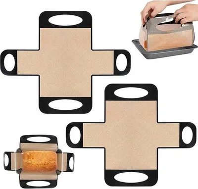 Produktbild von 2 Brotlöffel, Brotschlinge mit 4 Griffen, wiederverwendbare, antihaftbeschichtete Brotform, Silikon-Backmatte, für