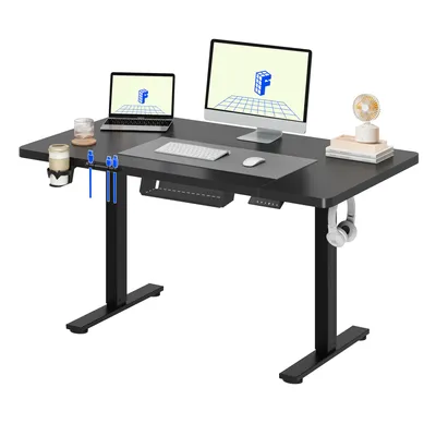 Immagine prodotto di FLEXISPOT QE1 Scrivania regolabile in altezza 120x60 cm, piano in un unico pezzo, 4 livelli di memoria, protezione anticollisione, ganci e sistema di gestione dei cavi (nero)