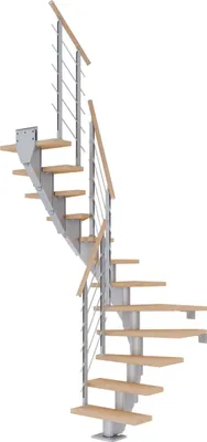 Produktbild von Dolle Mittelholmtreppe Frankfurt 1/2 gewendelt Eiche weiß, geölt 65 cm breit für GH 240 – 279 cm UK Metall Perlgrau mit Geländer