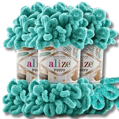 Image de Alize 3x 100g, fil duveteux, couleur unie, idéal pour le crochet et le tricot (couleur : bleu turquoise - 490)