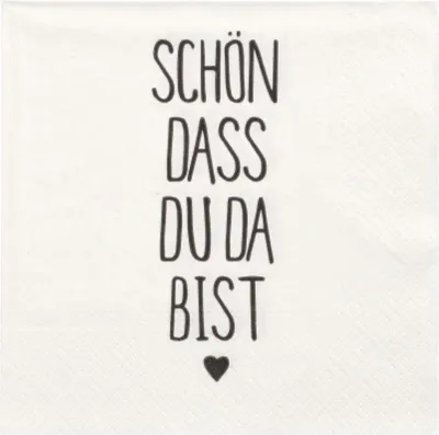 Produktbild von 20 Servietten, 3-lagig 1/4-Falz 33 cm x 33 cm "Schön, dass du da bist"