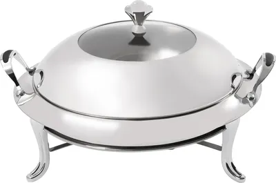 Image de 3L Chafing Dish Set Chauffe-plats en acier inoxydable avec couvercle en verre 28cm rond Récipient de maintien au chaud pour buffet (argent)