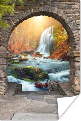 Produktbild von MuchoWow® Poster Aussicht - Wasserfall - Herbst - Landschaft 40x60 cm - Plakate für die Wand - Poster Babyzimmer
