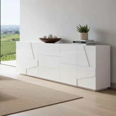 Imagen del producto de Zeus - Aparador, 224x44x86h cm Blanco Brillante, 3 Cajones Italy