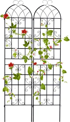Produktbild von GOPLUS Rankgitter Metall 2er-Set, Sichtschutz Garten, 220 cm hoch, Pflanzengitter, Rankhilfe, Rosengitter, Kletterhilfe, Ranknetz (Schwarz)