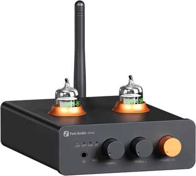 Immagine prodotto di Fosi Audio GR40: Preamplificatore a valvole con DAC, amplificatore per cuffie da 3,5 mm per altoparlanti attivi/cuffie, convertitore digitale-analogico audio