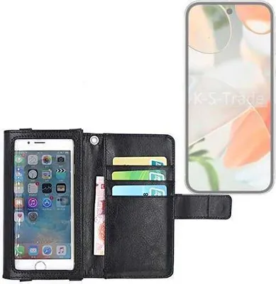Produktbild von K-S-Trade Handy Hülle Schutz Hülle Kompatibel mit Google Pixel 9 Case mit Displayschutz / Schutzfolie Flip Cover Wallet case Etui Hülle schwarz