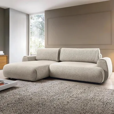 Productafbeelding van Eckbank VERNIO Puente 06, kleur: greige taupe, bekleding: structuurweefsel met katoen, slaapbank, bedlade, links