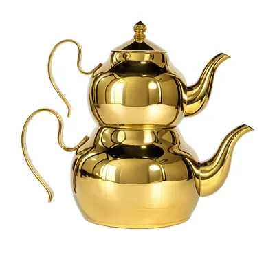 Produktbild von Kochmann Teekannenset Alaaddin aus Edelstahl in Gold 1,7L + 0,7L Teekocher Caydanlik mit Teesieb - R17-3