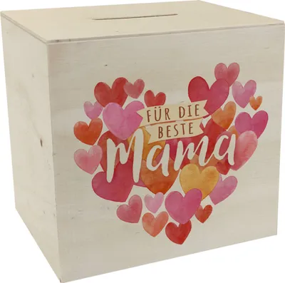 Produktbild von Herzen Spardose aus Holz mit Spruch Für die beste Mama