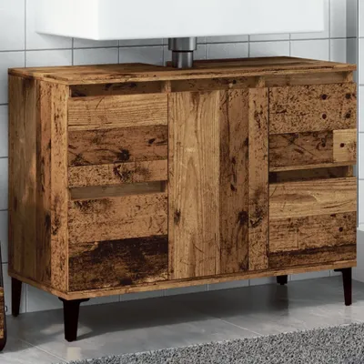 Produktbild von "2026 Promotion" Waschbeckenunterschrank - Badregal - Altholz-Optik 80x33x60 cm Holzwerkstoff - Badezimmer CC31783