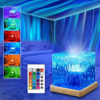 Image de Lampe de projection de ciel étoilé, effet aurore boréale, lumière de nuit LED 3D, 16 couleurs RGB, acrylique, télécommande, USB