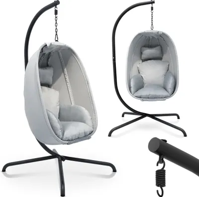 Produktbild von MIADOMODO® Hängesessel - mit Ständer und Kissen, Höhenverstellbar, Gestell aus Eisen, bis 160 kg Belastbar- Hängekorb Schaukel, Hängestuhl, Grau