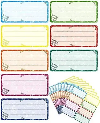 Produktbild von Etiketten Selbstklebend Schule Kinder 80 Stück, Aufkleber zum Beschriften, Klebeetiketten, Ordnerrücken Selbstklebend, Bunt Etiketten Schule Namensetiketten Buchetiketten Wasserflasche