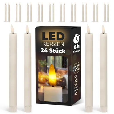 Produktbild von 24er Set Stabkerze LED - Stabkerze aus Echtwachs bewegliche Flamme Timer - 20cm Höhe für 2,2cm Durchmesser / 1x AA Batterie notwendig - Stabkerze LED bewegliche Flamme