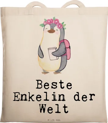 Produktbild von Mr. & Mrs. Panda Shopping Tasche Pinguin Beste Enkelin der Welt - Transparent - Geschenk, Tote Bag, Enkeltochter, Büchertasche, Tragetasche, Oma, Geschenkidee, Opa, Taufe